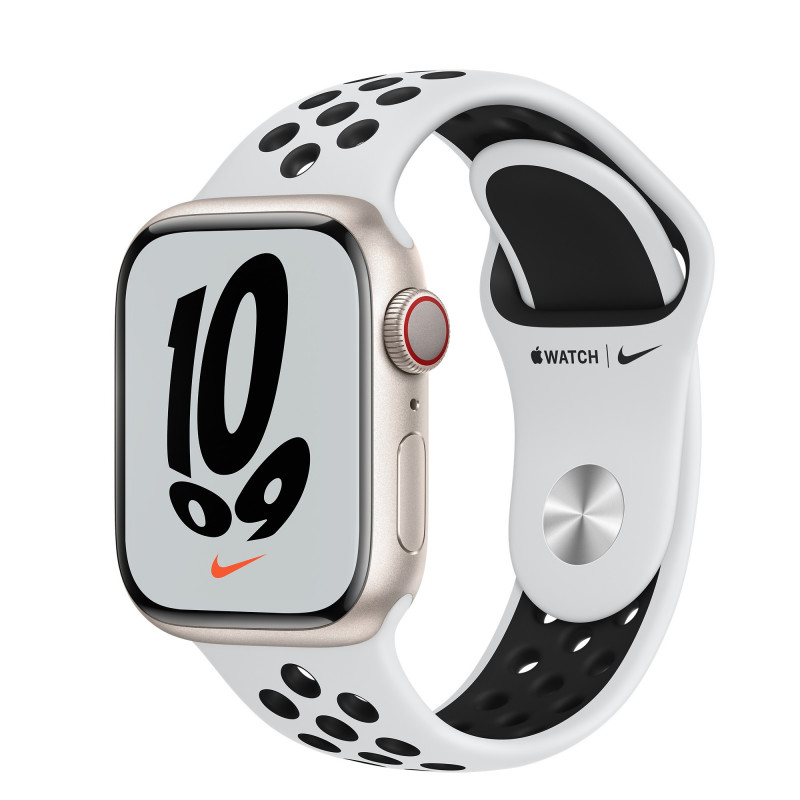 Apple Watch S7 NIKE 45mm Starlight Aluminum Case / Platinum/Black Nike Sport Band