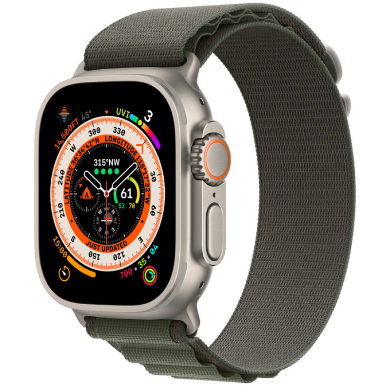 Apple Watch Ultra 49 mm Titanium Case with Green Alpine Loop